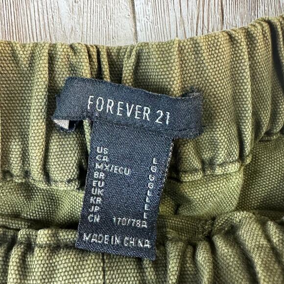 Forever 21 High-Rise Pants Womens L 30x27 Olive Green Snap Hem Canvas Streetwear - Picture 8 of 10